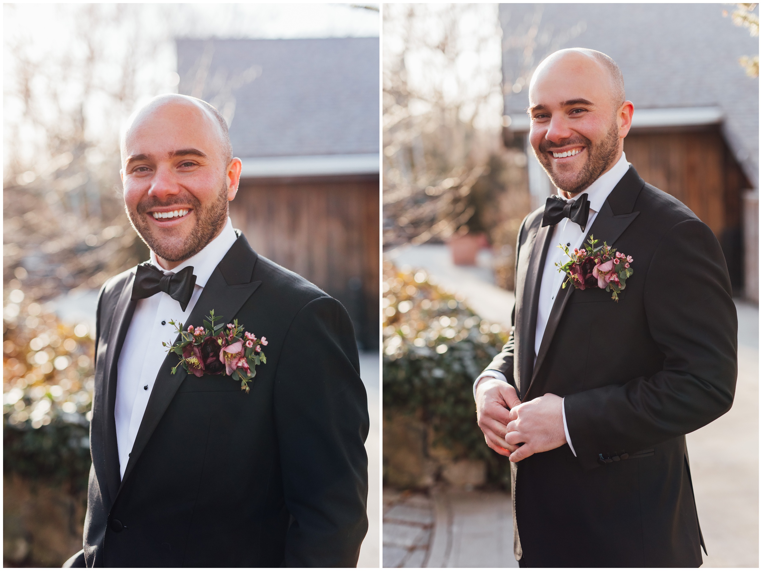 Groom portrait at winter wedding at Red Lion Inn in Cohasset MA